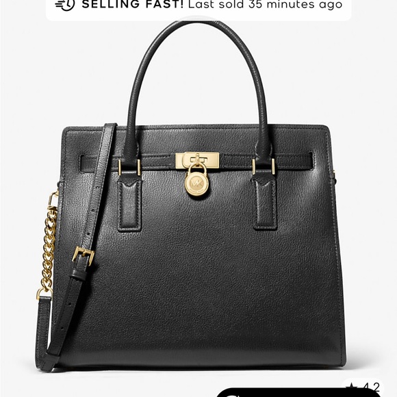 MICHAEL KORS HAMILTON BAG LEATHER DROP CHAIN STRAPS ,SILVER  MK BRILLIANT LOCK - Picture 2 of 15